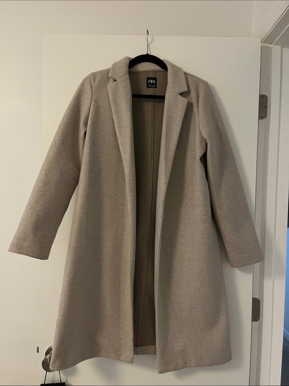 Zara Beige Wool-Blend Single-Breasted Trench Coat